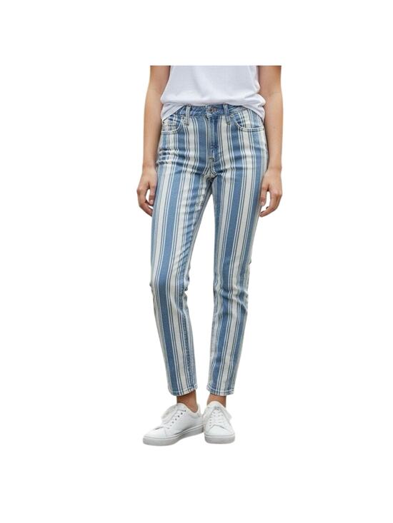 America eagle Denim - American Eagle AE Striped Mom Jeans Size 2 High Waisted Blue White Stripe Cotton